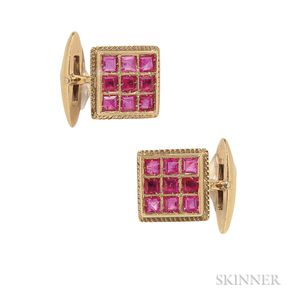 18kt Gold and Ruby Cuff Links