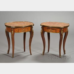 Pair of Louis XV Style Ormolu-mounted and Marble-top End Tables