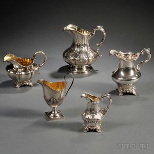 Five Victorian Sterling Silver Creamers