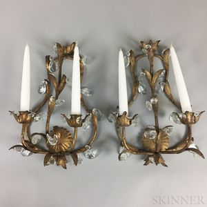 Pair of Gilt-metal Two-light Wall Sconces