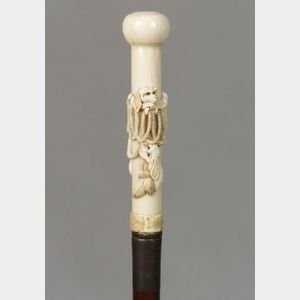 Carved Bone and Mahogany Traveling Cane