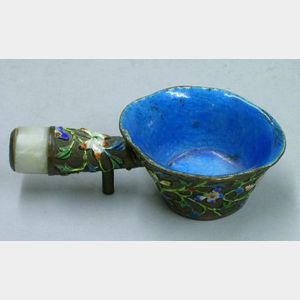 Chinese Enameled Metal Cup with Handle.