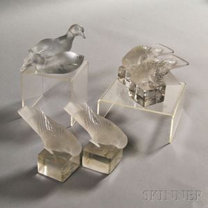 Six Lalique and Baccarat Frosted Glass Birds