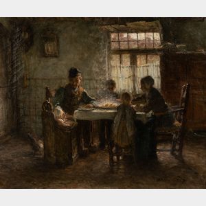 Bernardus Johannes Blommers (Dutch, 1845-1914) Peasant Family at Noontime Meal