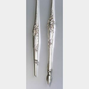 Tiffany & Co. Sterling Silver Relief Decorated Fountain Pen and Pencil Set