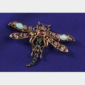 18kt Gold and Gem-set Dragonfly Pin