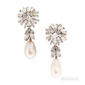 Van Cleef & Arpels Platinum, Natural Pearl, and Diamond Day/Night Earclips