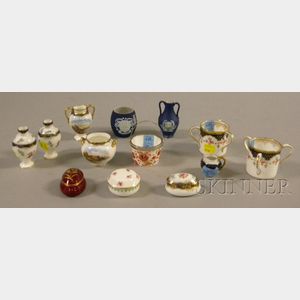 Thirteen Miniature and Small Wedgwood Decorated Porcelain and Jasper Items