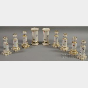 Nine Small Pieces of Meissen Floral-decorated Gilt-rimmed Porcelain