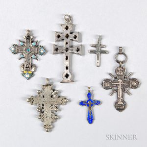 Six Small Russian Crucifix Pendants