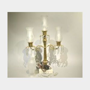 Classical Brass Three-Tier Candle Lamp with Marble Base.