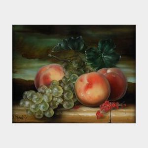 Dominique Obeniche (Continental, 20th Century) Still Life with Peaches, Grapes and Currants