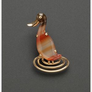 14kt Gold and Banded Agate "Puddle Duck" Brooch, Tiffany & Co.