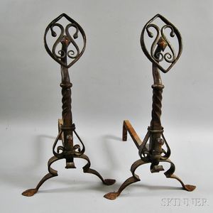 Cahill Egyptian Revival Wrought Iron Andirons