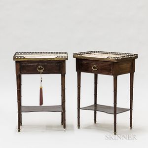 Pair of French-style Stained and Marble-top End Tables