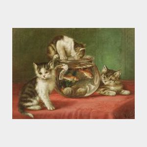 August Laux (American, 1847-1921) Mischievous Kittens