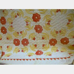Hand-stitched Applique Floral Pattern Cotton Friendship Quilt