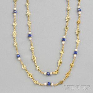 18kt Gold, Enamel, and Cultured Pearl Necklace