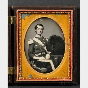 Quarter Plate Daguerreotype Portrait of a Seated Young Military Officer