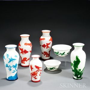 Seven Peking Glass Vases and Bowls