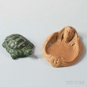 O. W. Ketcham Card Holder and a Mosaic Tile Co. Pottery Turtle