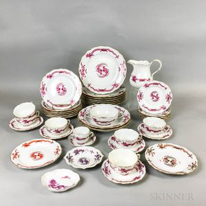 Thirty-nine Pieces of Meissen Pink Dragon and Bird Porcelain Tableware. 