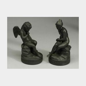 Assembled Pair of Wedgwood Black Basalt Figures of Cupid and Psyche