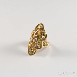 14kt Gold, Diamond, and Gold Nugget Ring