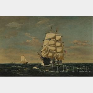 J.F. Williams (American, 19th Century) View of a Three-Masted Clipper Ship