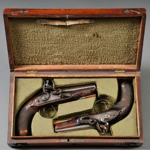 Cased Pair of W. Parker Flintlock Pistols