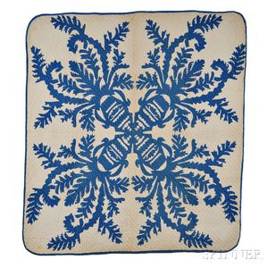 Blue and White "Flower Vase of the Palace" Patchwork Hawaiian Quilt