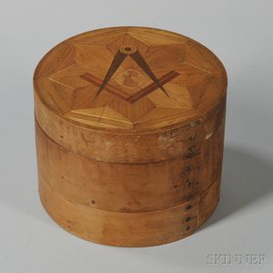 Round Marquetry Inlaid Masonic Bentwood Box