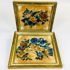 Two Framed Watercolor on Velvet Floral Theorems