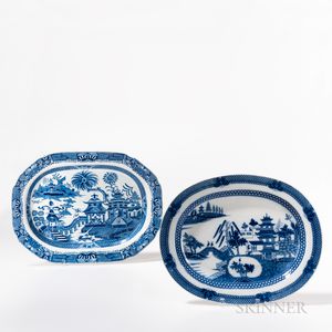 Two Blue Transfer Earthenware Platters