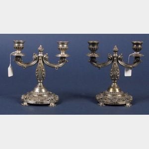 Pair of Continental Silver Two-Light Dwarf Candelabra