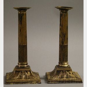 Pair of Neoclassical-style Sheffield Silver-Plated Candlesticks