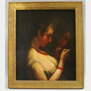 American School, 20th Century Portrait of a Woman Gazing in a Hand Mirror.