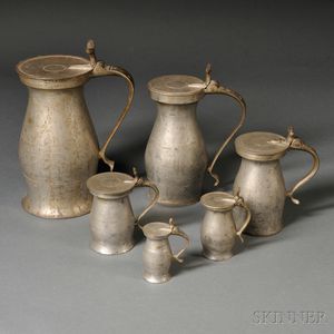 Six Graduated Pewter Measures