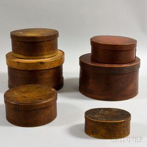 Five Pantry Boxes and a Small Finger-lapped Oval Box