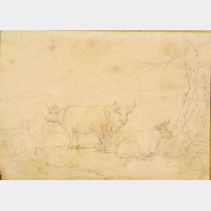 Attributed to Eugene Joseph Verboeckhoven (Belgian, 1798-1881) Cattle Study