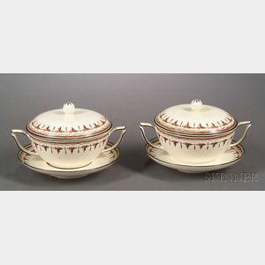 Pair of Wedgwood Queen's Ware Covered Bowls and Stands