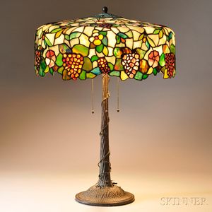Large Mosaic Glass "Grape" Table Lamp Attributed to Morgan & Sons