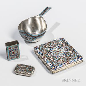 Four Pieces of Continental Silver and Enamel Tableware