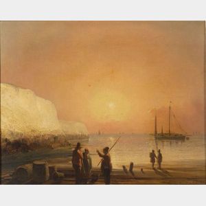 Jacques van Gingelen (Belgian, 1801-1864) Harbor at Sunset.