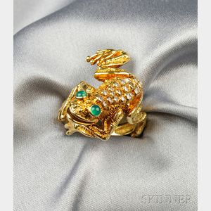18kt Gold, Diamond, and Green Chalcedony Frog Ring, Kurt Wayne