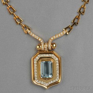 14kt Gold, Blue Topaz, and Diamond Necklace
