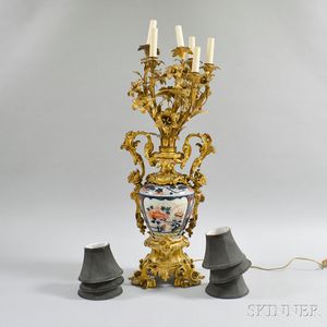 Rococo-style Gilt-bronze and Imari Porcelain Six-light Table Lamp