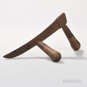 Double-handled Sickle and Wooden Mallet. 