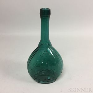 Blue/Green Blown Glass "Jenny Lind" Flask
