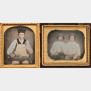 Two Sixth Plate Occupational Portraits of Three Woodworkers with Tools